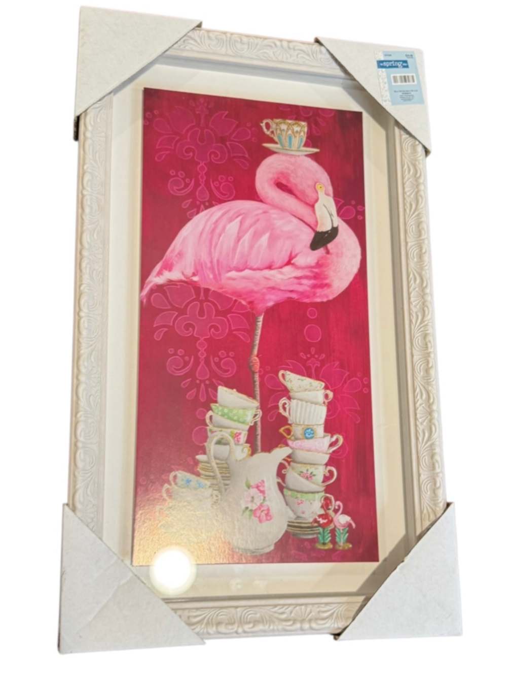 The Spring Shop Flamingo Tea Party Art Print, One Size, Pink and White